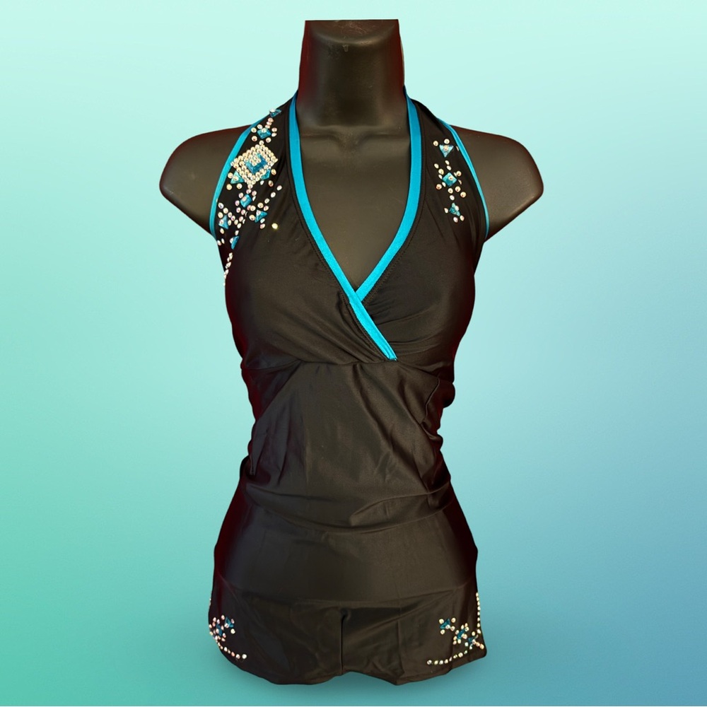Dance Quality Black Teal Leotard Dress